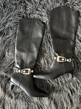 Lulus Calgarie Black Buckle Knee-High Boots